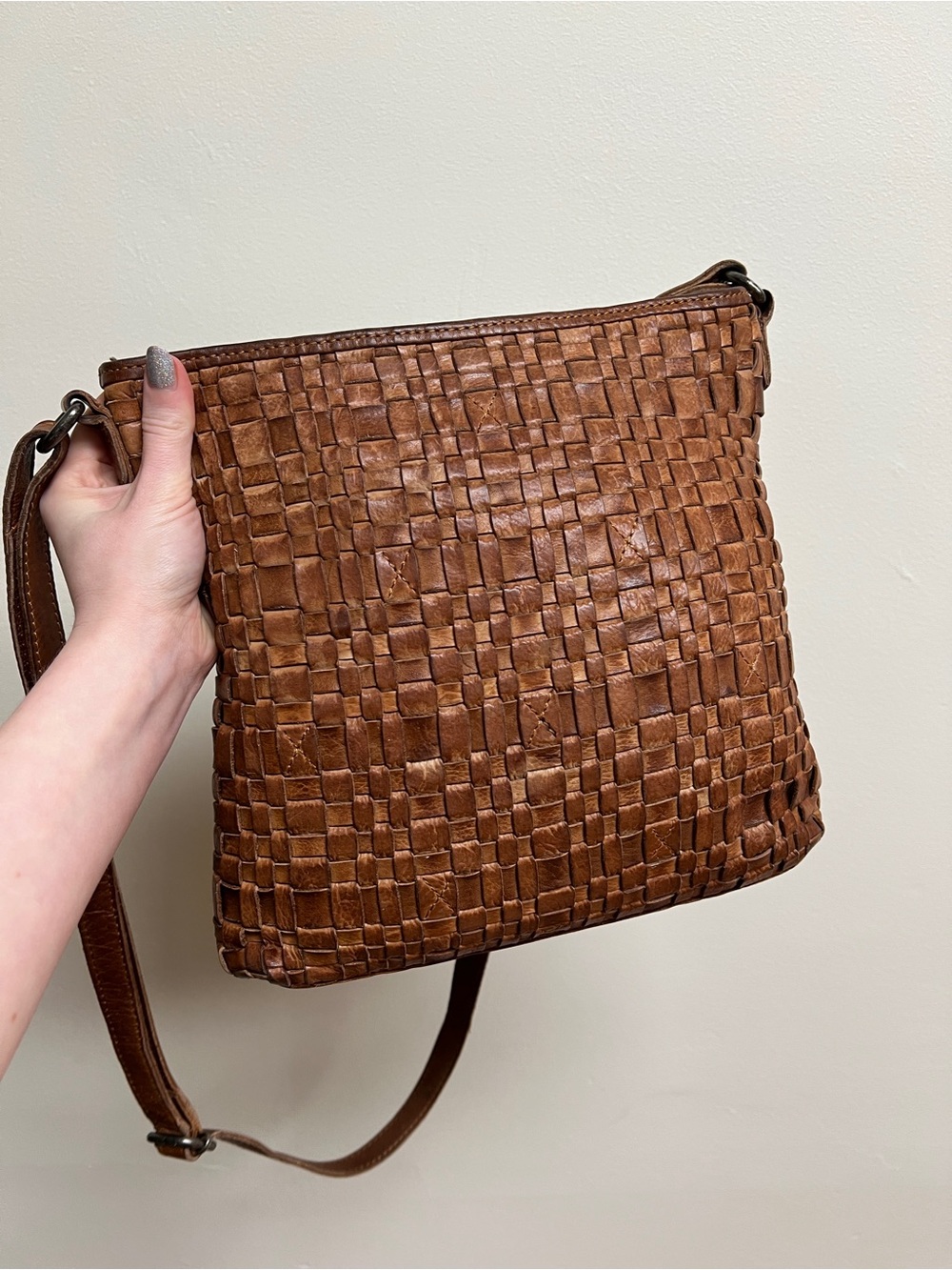 Woven Leather Crossbody Bag - Brown Anthropologie brand
